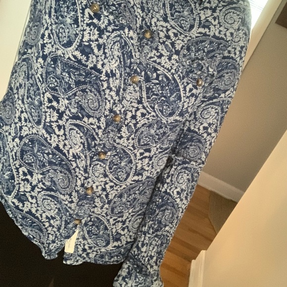 Paisley, chambray-esque blue button up - Picture 2 of 5